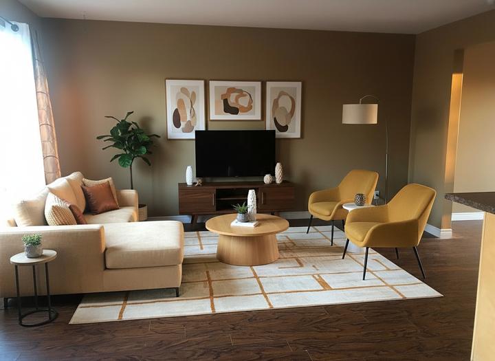After: living room virtually staged in warm modern style by Virtual Stage Now