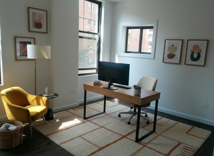 After: spare room staged as a home office virtually staged in warm modern style by Virtual Stage Now